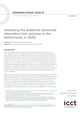 Assessing the Potential Advanced Alternative Fuel Volumes in the Netherlands in 2030