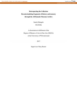 Retrospecting the Collection Recontextualising Fragments of History and Memory Through the Alf Kumalo Museum Archive