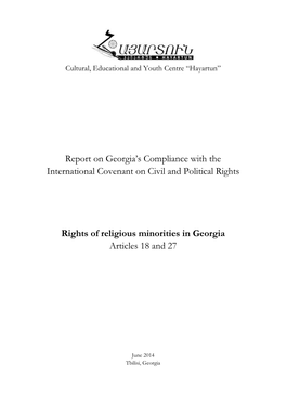 Report on Georgia's Compliance with the International Covenant on Civil and Political Rights Rights of Religious Minorities I