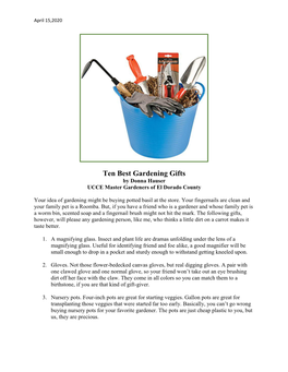 Ten Best Gardening Gifts by Donna Hauser UCCE Master Gardeners of El Dorado County