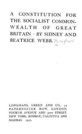 A Constitution for the Socialist Common- Wealth of Great