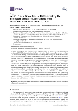 AKR1C1 As a Biomarker for Differentiating the Biological Effects of Combustible from Non-Combustible Tobacco Products