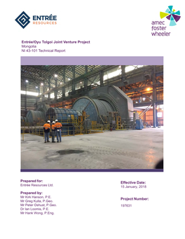 Entrée/Oyu Tolgoi Joint Venture Project Mongolia NI 43-101 Technical Report