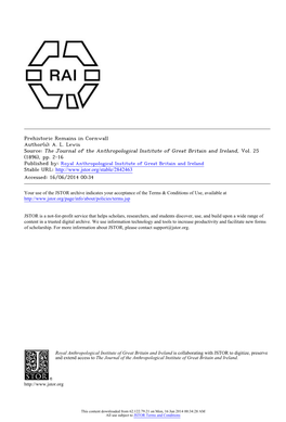 Prehistoric Remains in Cornwall Author(S): A