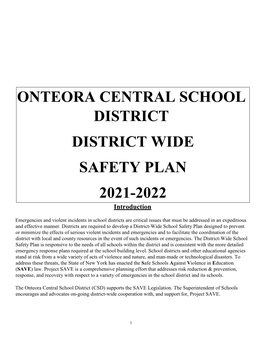 Onteora Central School District District Wide Safety Plan 2021-2022