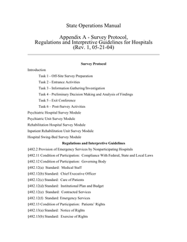 Survey Protocol, Regulations and Interpretive Guidelines for Hospitals (Rev