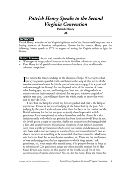 Patrick Henry Speaks to the Second Virginia Convention Patrick Henry 1