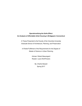 Operationalizing the Soho Effect: an Analysis of Affordable Artist Housing in Bridgeport, Connecticut