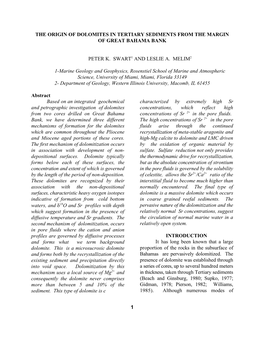 1 the Origin of Dolomites in Tertiary Sediments From