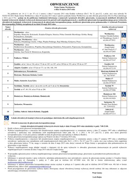 OBWIESZCZENIE Wójta Gminy Werbkowice Z Dnia 16 Marca 2015 Roku