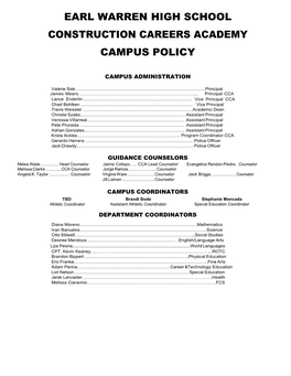 Earl Warren High School Construction Careers Academy Campus Policy