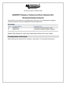 Safety Data Sheets for Each Part Listed Above Follow This Cover Sheet. Transportation Instruction