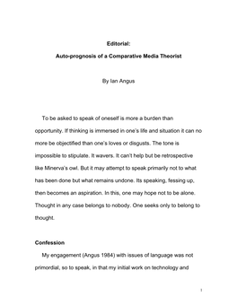 Auto-Prognosis of a Comparative Media Theorist by Ian Angus to Be