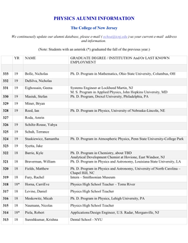 Physics Alumni Information