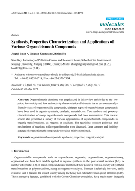 Synthesis, Properties Characterization and Applications of Various Organobismuth Compounds