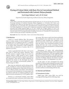 Dyeing of Cotton Fabric with Basic Dye in Conventional Method and Pretreated with Cationic Polyacrylamide Syed Atiqur Rahman* and A