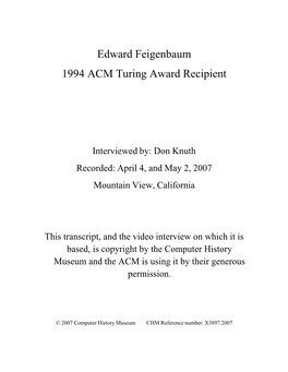 Edward Feigenbaum 1994 ACM Turing Award Recipient