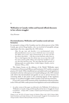 6 Wolfenden in Canada: Within and Beyond Official Discourse in Law