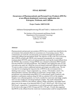 Occurrence of Estrogens, Triclosan, and Caffeine at a Wastewater