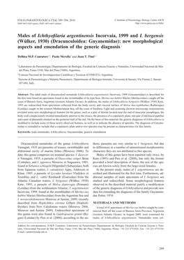 Dracunculoidea: Guyanemidae): New Morphological Aspects and Emendation of the Generic Diagnosis