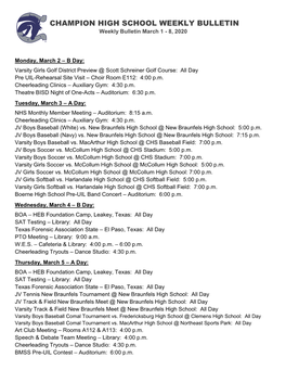 CHAMPION HIGH SCHOOL WEEKLY BULLETIN Weekly Bulletin March 1 - 8, 2020