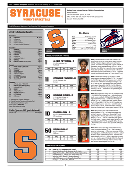 WOMEN's BASKETBALL 2014-15 Schedule/Results Radio (Syracuse