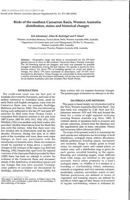 Birds of the Southern Carnarvon Basin, Western Australia: Distribution, Status and Historical Changes