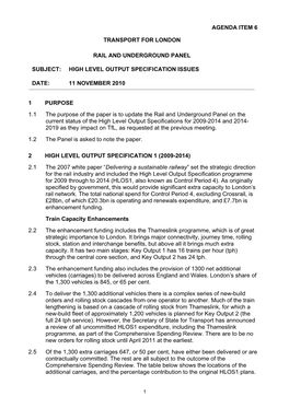 Item 6 High Level Output Specficiation Update