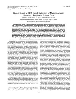 Rapid, Sensitive PCR-Based Detection of Mycoplasmas In