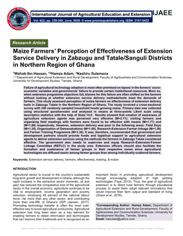 Maize Farmers' Perception of Effectiveness of Extension Service