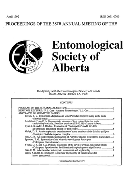 Proceedings of the Entomological Society of Alberta 1990