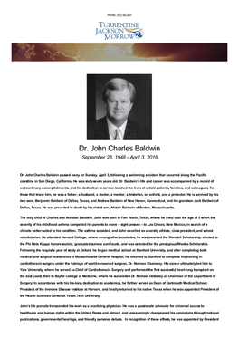 Dr. John Charles Baldwin September 23, 1948 - April 3, 2016