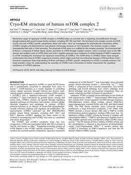 Cryo-EM Structure of Human Mtor Complex 2