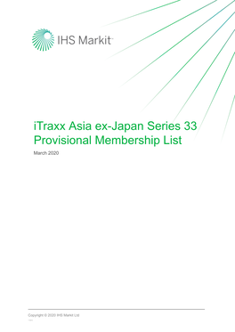 Itraxx Asia Ex-Japan Series 33 Provisional Membership List March 2020