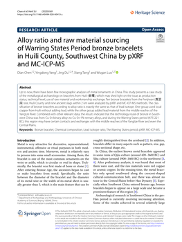 Alloy Ratio and Raw Material Sourcing of Warring States Period Bronze