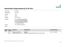 Besluitenlijst Collegevergadering 23-02-2021