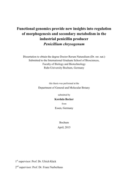 Functional Genomics Provide New Insights Into Regulation of Morphogenesis and Secondary Metabolism in the Industrial Penicillin Producer Penicillium Chrysogenum