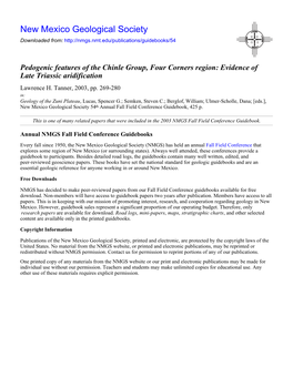 Pedogenic Features of the Chinle Group, Four Corners Region: Evidence of Late Triassic Aridification Lawrence H