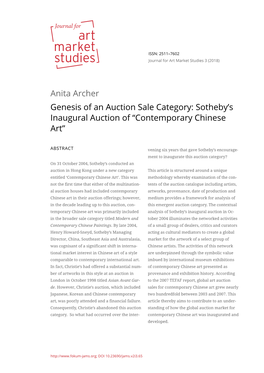 Anita Archer Genesis of an Auction Sale Category: Sotheby's Inaugural