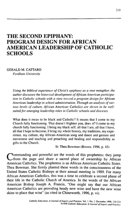 Program Design for African American Leadership Oe Catholic Schools