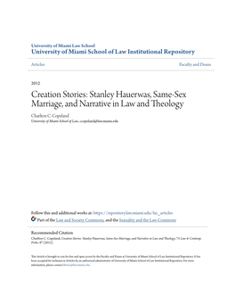 Stanley Hauerwas, Same-Sex Marriage, and Narrative in Law and Theology Charlton C