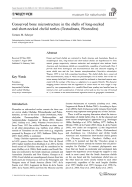 Conserved Bone Microstructure in the Shells of Long-Necked and Short-Necked Chelid Turtles (Testudinata, Pleurodira)