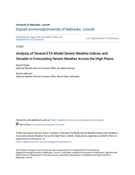 Analysis of Several ETA Model Severe Weather Indices and Variable in Forecasting Severe Weather Across the High Plains