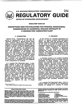 Regulatory Guide 3.34, Revision 1, Assumptions Used for Evaluating