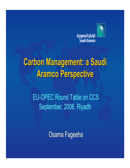 Carbon Management: a Saudi Aramco Perspective