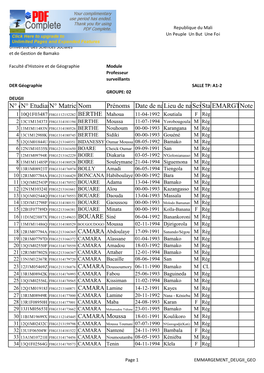 N° D'ordre N° Etudiantn° Matriculenom Prénoms Date De Naissance Lieu De Naissance Sexestatutemargtnote
