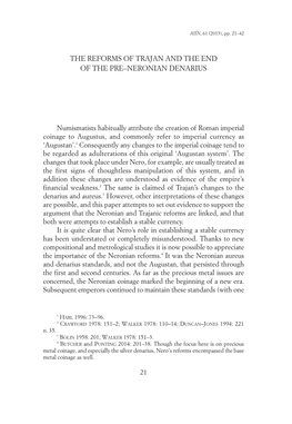 The Reforms of Trajan and the End of the Pre–Neronian Denarius