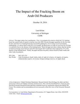 The Impact of the Fracking Boom on Arab Oil Producers