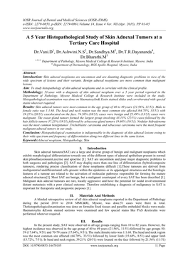 A 5 Year Histopathological Study of Skin Adnexal Tumors at a Tertiary Care Hospital