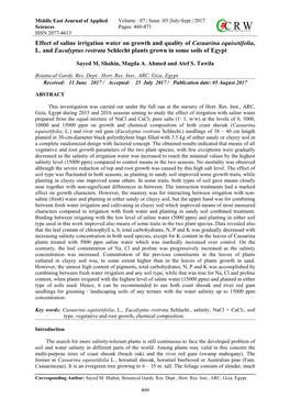 Effect of Saline Irrigation Water on Growth and Quality of Casuarina Equisetifolia, L